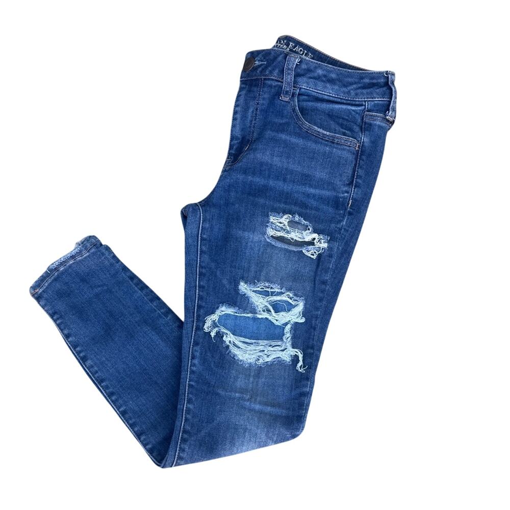 American Eagle Outfitters Ripped Blue Skinny Jeans Size 10 Short (girls)